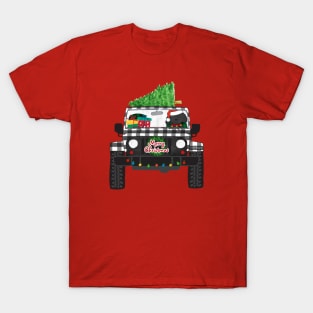 Cartoon Labradoodle Black Buffalo Plaid Merry Christmas Jeep T-Shirt